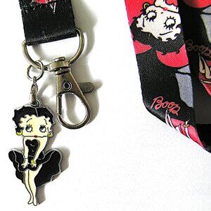 Betty Boop Lanyard, Black And Red With Classic Betty Boop Charm NEW